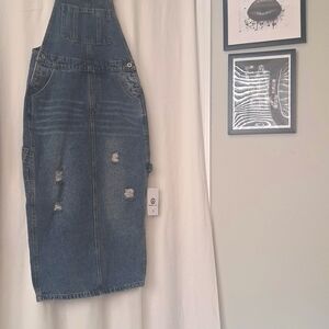 Budda Trends Denim Overall Distressed Midi Dress